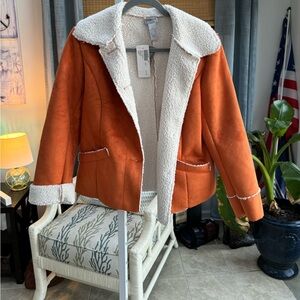 Chico’s size 1 Orange Sherpa jacket/coat NWT